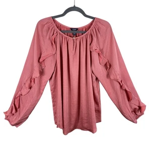 Chaps NWT Pink Salmon Coral Long Sleeve Ruffled Lightweight Blouse Size L - Picture 1 of 6