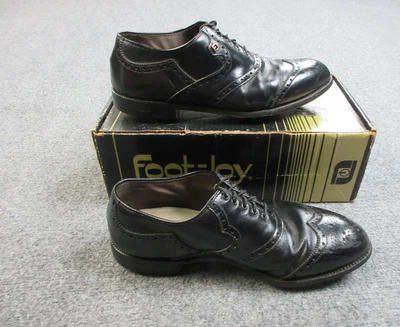 Sapatos de golfe vintage FootJoy Classics 9.5D couro de bezerro preto Brogue EUA masculino - Imagem 1 de 4