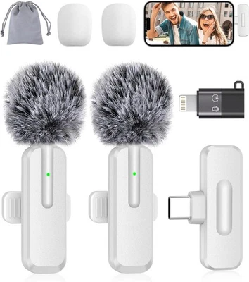 Wireless Mini Microphone for Iphone - 2 Pack Lavalier Bluetooth Microphone for V - Image 1 of 4
