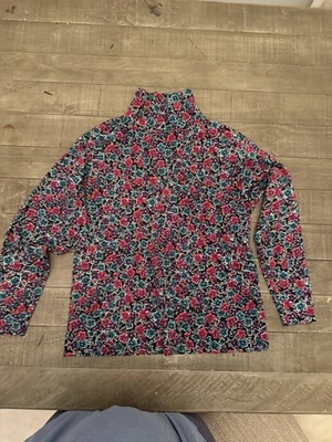 Винтажная футболка 90-х LL Bean S/M с цветочным принтом повсюду с длинным рукавом и ложным воротником женская - Изображение 1 из 4