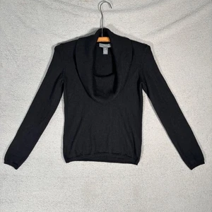 Folio Saks Fifth Avenue Wasserfallausschnitt Pullover Damen S schwarz extrafeine Merinowolle - Bild 1 von 13