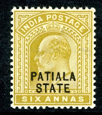 British India 1905 Patiala KEVII 6a Olive Bistre Scott #42 Mint N816 - Изображение 1 из 4