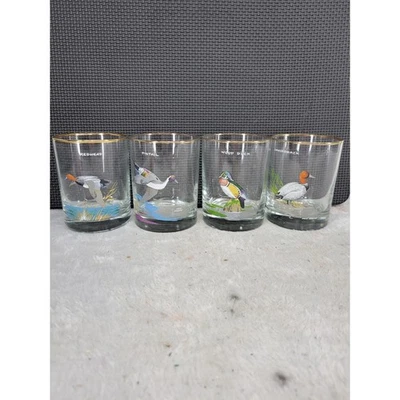 Juego de 4 vasos de vidrio Ned Smith arte de pato pelirroja pintail madera pato parte posterior de lona Foto 1 de 4