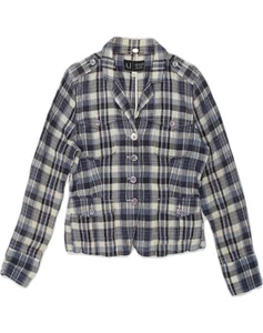 ARMANI JEANS Womens 4 Button Blazer Jacket IT 44 Medium Blue Check Linen AL04 - Picture 1 of 4