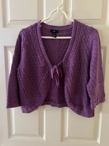 Ellos Women's Violet Knit Tie Front Shrug Cardigan - size M - 100% Cotton - VG - Picture 1 of 10