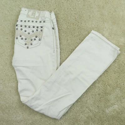 Pantalones de mezclilla Request para mujer talla 1/25 blancos corte recto calce regular elásticos con tachuelas Foto 1 de 4