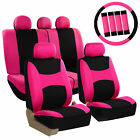 FH Group Seat Covers For Car Truck SUV w/ Wheel Cover Belt Pads Pink 14 Pc Set