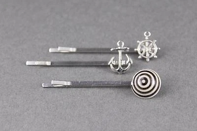 set 3 anchor wheel bead silver bobby bobbi pins clip barrette hairpin accessory - Image 1 of 3