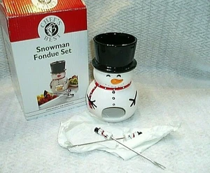 NIB, "CHEF'S BEST CERAMIC SNOWMAN FONDUE 4-Piece SET", Includes 2 Forks - Picture 1 of 6