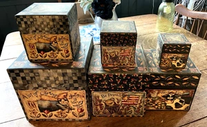6 Nesting/Stacking Bob’s Boxes Lang Primitive Barnyard Karen Hillard Crouch - Picture 1 of 12