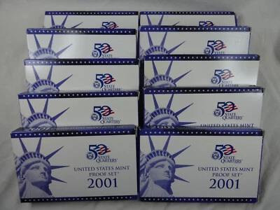 (10) 2001-S US Mint Proof Sets 100 Coins OGP Box & COA Wholesale Lot - Image 1 of 4