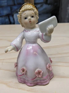 Figura Ángel Lefton Espagueti KW 8192 Vintage Libro Coro Sosteniendo Vestido Rosa - Imagen 1 de 9