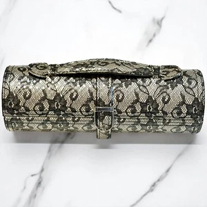 Tuscan Designs Travel Jewelry Case Black Lace Hard Roll Snap Close Velvet Inside - Picture 1 of 9