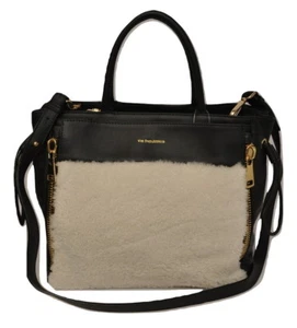 Via Repubblica Italy Genuine Shearling / Leather Handbag Cream/Black Nwt $698 - Picture 1 of 5