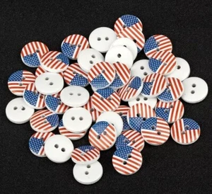 Pack of 20 AMERICAN FLAG 2-hole White Wood Button 5/8" (15mm) Craft (1158) - Picture 1 of 2