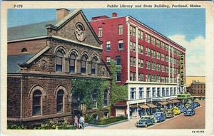 Public Library State Building Portland Maine Postcard Unposted - Imagen 1 de 2