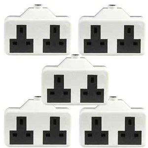 5 x WHITE 2 GANG RUBBER PLUG SOCKET DOUBLE TRAILING EXTENSION SOCKET TWIN NEW UK - Picture 1 of 1
