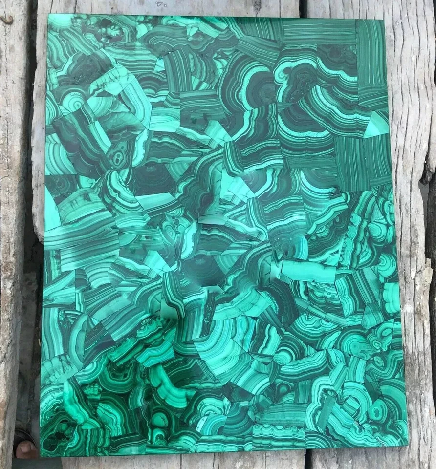 Malachite Side Table Top Collectible Precious Stone Handmade Furniture Decor Art - Image 1 of 4