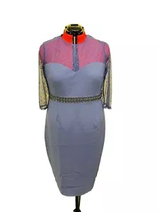 Little Mistress Lavender Lace Sleeve Dress- Size 22 UK RRP £78 - Picture 1 of 10
