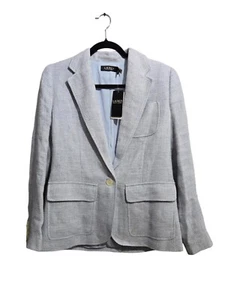 Chaqueta Blazer Lauren Ralph Lauren Ligera Lino Solapa Azul Para Mujer Talla 4 - Imagen 1 de 9
