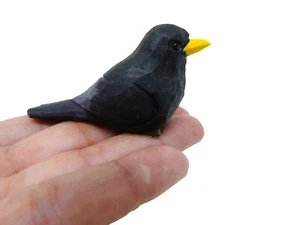 Blackbird Figurine Black Miniature Bird Statue Carve Decor Garden Sculpture - Picture 1 of 7