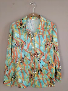 Top de poliéster con botones estampado de cebra M/L vintage años 70 para mujer manga larga novedad - Imagen 1 de 7