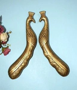 Brass Peacock Door Handle Pair Pointed Beak Bird Flower Shop Welcome Puller HK96 - Picture 1 of 12