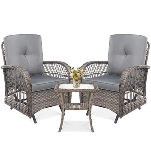 3-Piece Outdoor Conversation Bistro Set, Patio Glider Rocking Chairs Rattan Sets - Picture 1 of 48
