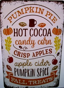 FALL/THANKSGIVING VINTAGE TIN SIGN 8" X 12" ~ FALL TREATS - Picture 1 of 2