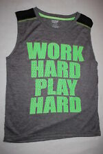 Boys WORK HARD PLAY HARD Muscle T-Shirt BLACK GRAY MARLED Lime Green M 8-10