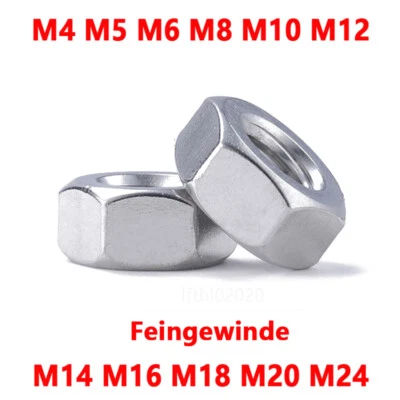 Sechskantmutter Feingewinde Edelstahl A2 Rostfrei DIN 934 M4~24 Sechskantmuttern - Bild 1 von 4
