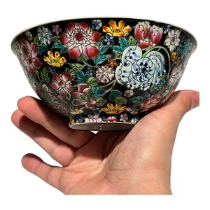 Antiguo tazón de porcelana china de principios del siglo XX con mil flores hecho a mano - Imagen 1 de 8