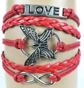 Butterfly Love Bright Red Infinity Layer Wrap Bracelet - Bild 1 von 5
