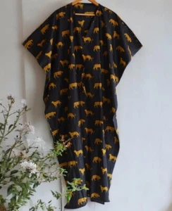 Indian Vintage 100% Cotton Long Beach Maxi Kaftan Dress One Size Caftan Kimono - Picture 1 of 6