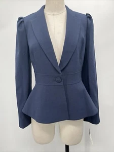 Tahari ASL Women's Nested Peplum Navy Blue Puffed Shoulder Jacket Sz 2 w/o Pants - Picture 1 of 16