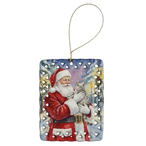 Caroline's Treasures Silver Classic Tabby Cat Santa Claus Porcelain Ornament - Picture 1 of 3
