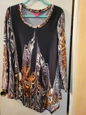 Sunny Leigh Women Size Large Brown/Black/White Tunic Top Made in USA Long Sleeve - Image 1 of 4