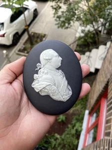 Antique Wedgwood Portrait Medallion Of King George III, Black & White - Foto 1 di 7