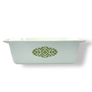 Vintage Corning Ware “Shell Oil” Macrame Avocado Green Loaf Pan 9X5X3 2 qt. - Picture 1 of 9