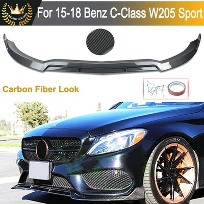 Front Bumper Lip For 2014-2018 Benz W205 C205 C300 C43 Sport Carbon Fiber Color - Image 1 of 4
