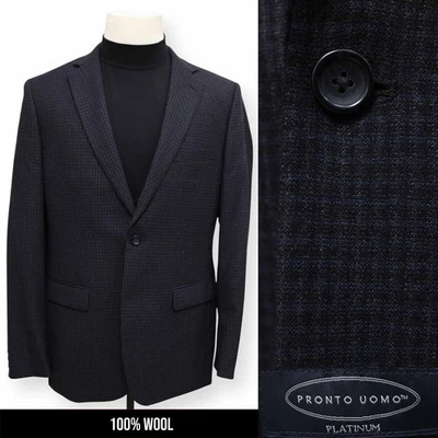 PRONTO UOMO PLATINUM mens blue black WOOL sport coat jacket blazer SLIM FIT 42 L - Image 1 of 4