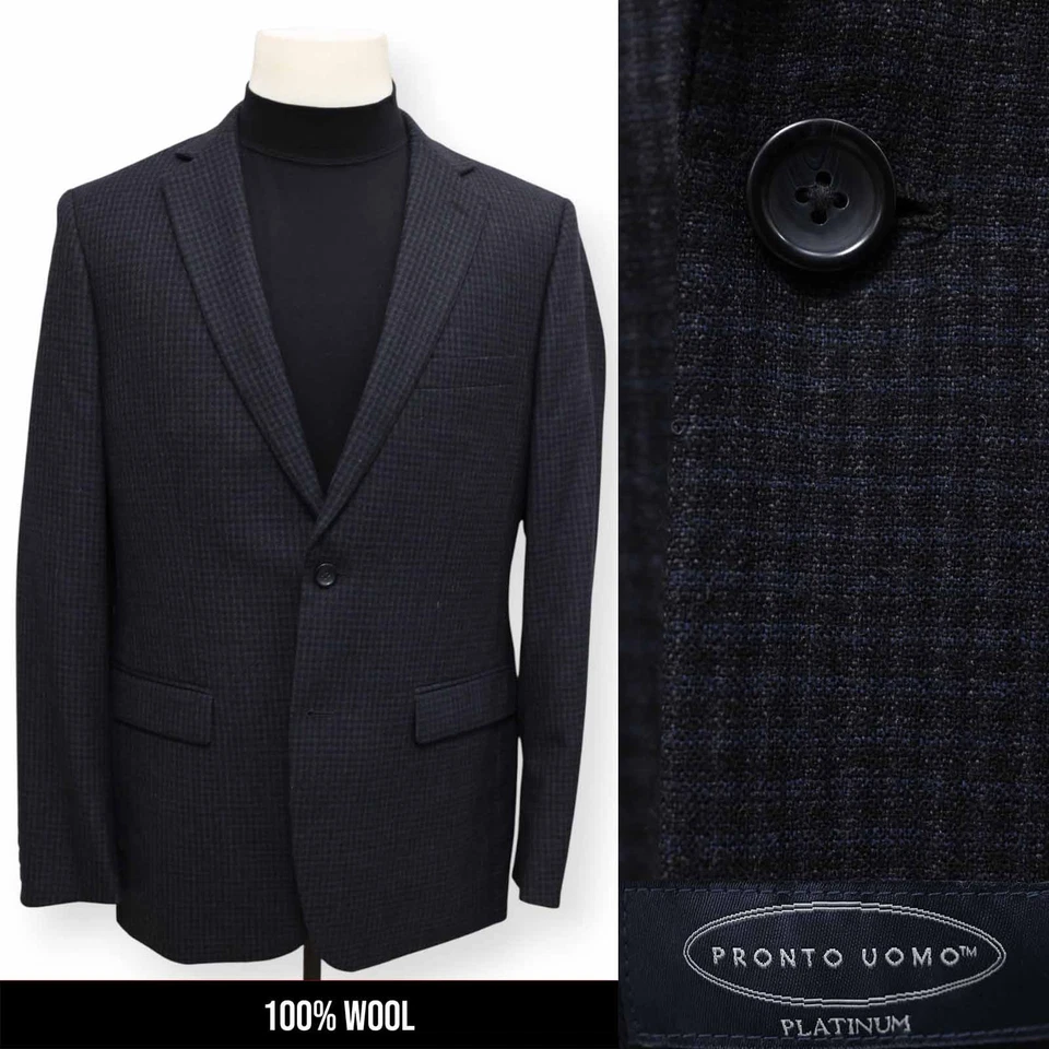PRONTO UOMO PLATINUM mens blue black WOOL sport coat jacket blazer SLIM FIT 42 L - Image 1 of 4