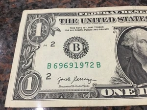 FANCY SERIAL NUMBER 1 DOLLAR BILL BIRTH YEAR 1972 2017 FT WORTH MINT - Picture 1 of 4