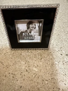 Milano 2x2 Picture Frame Black Enamel with Genuine Crystals Silver Plated Finish - Picture 1 of 7