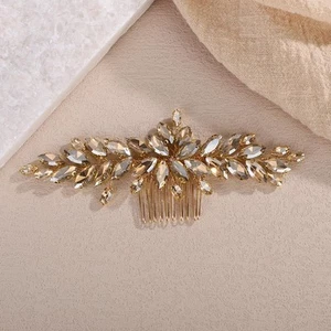 Champagne Crystal Bridal Hair Comb Full Rhinestone Hair Piece Bride Wedding H... - Picture 1 of 4