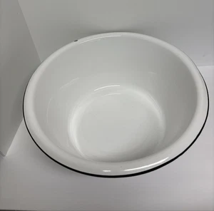 Vintage Enamelware Wash Bowl Basin White w/Black Trim 15.5"x6.5" Duroware Label - Picture 1 of 9