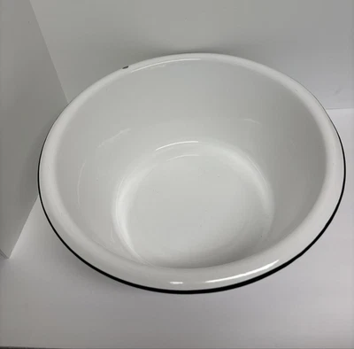 Vintage Enamelware Wash Bowl Basin White w/Black Trim 15.5"x6.5" Duroware Label - Image 1 of 4