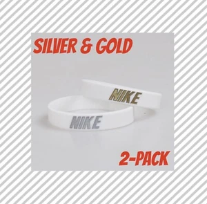 Nike Baller band rubber bracelet wristband White Gold Silver AF1 SET of 2 🔥 - Picture 1 of 4