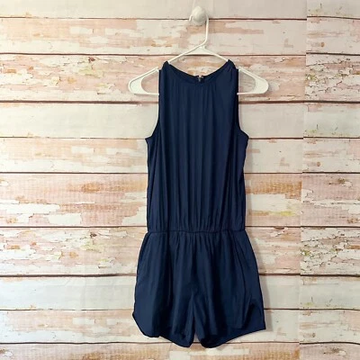 Gap Navy Blue Sleeveless Romper Size XS Relaxed Fit Satiny Lightweight - Image 1 of 4