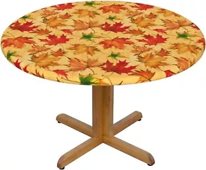 Autumn Leaves Fall Round Table Cover Waterproof Table Cloth Fitted Tablecloth - Picture 1 of 9